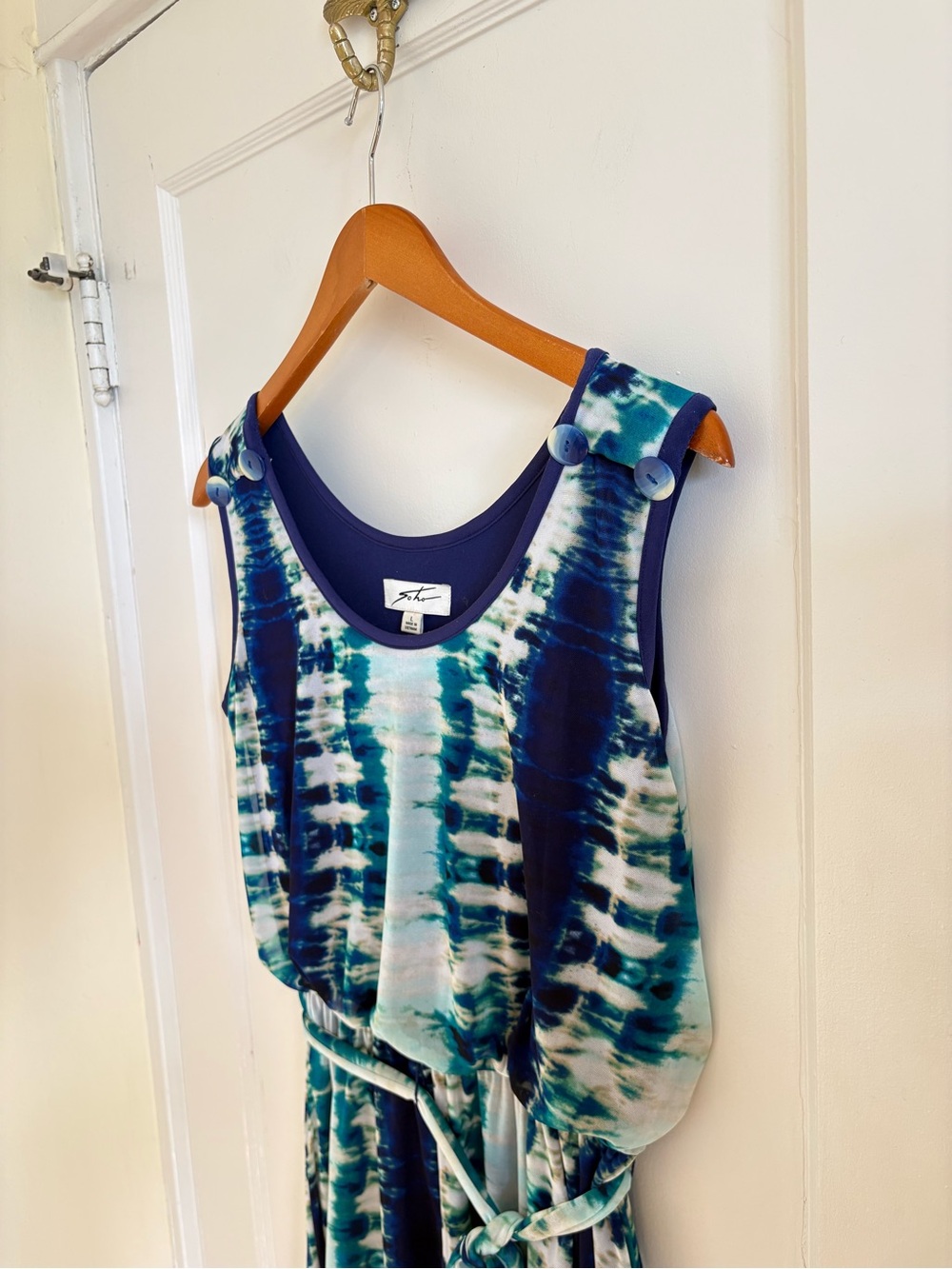 SOHO Apparel Blue Tie Dye Sleeveless Midi Dress Large - Picture 2 of 10